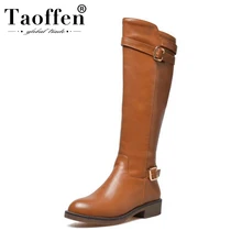 Taoffen/ зимние женские ботинки до колена с пряжкой на низком каблуке и на молнии, ботинки на сплошной подошве; классические Стиль женская обувь Размеры 32–43