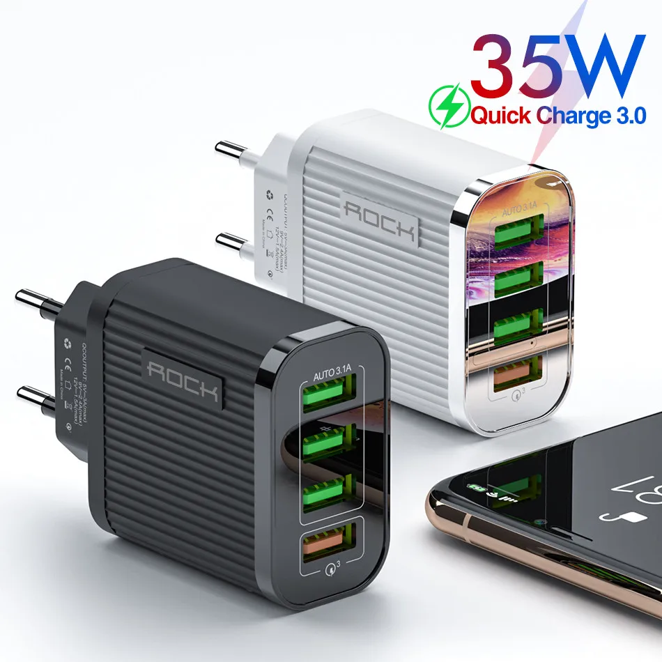 ROCK Quick Charge 3 0 USB зарядное устройство быстрая зарядка 4 порта для iPhone 11 Pro 8 Samsung Xiaomi