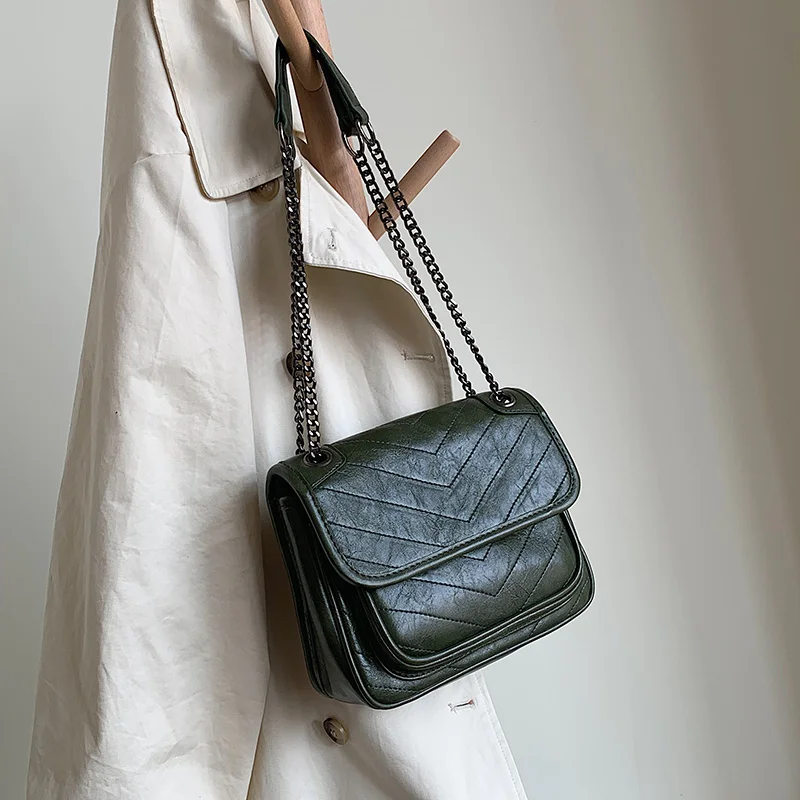 22 CM Green LITTHING модная простая маленькая квадратная сумка женская дизайнерская сумка Высококачественная сумка на плечо из искусственной кожи с цепочкой для мобильного телефона - Цвет: 22 CM Green