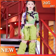 Модный детский танцевальный костюм; одежда в стиле хип-хоп; камуфляжные Топы; брюки в стиле хип-хоп; детская одежда для джазовых выступлений для девочек; сценический костюм; bl2982