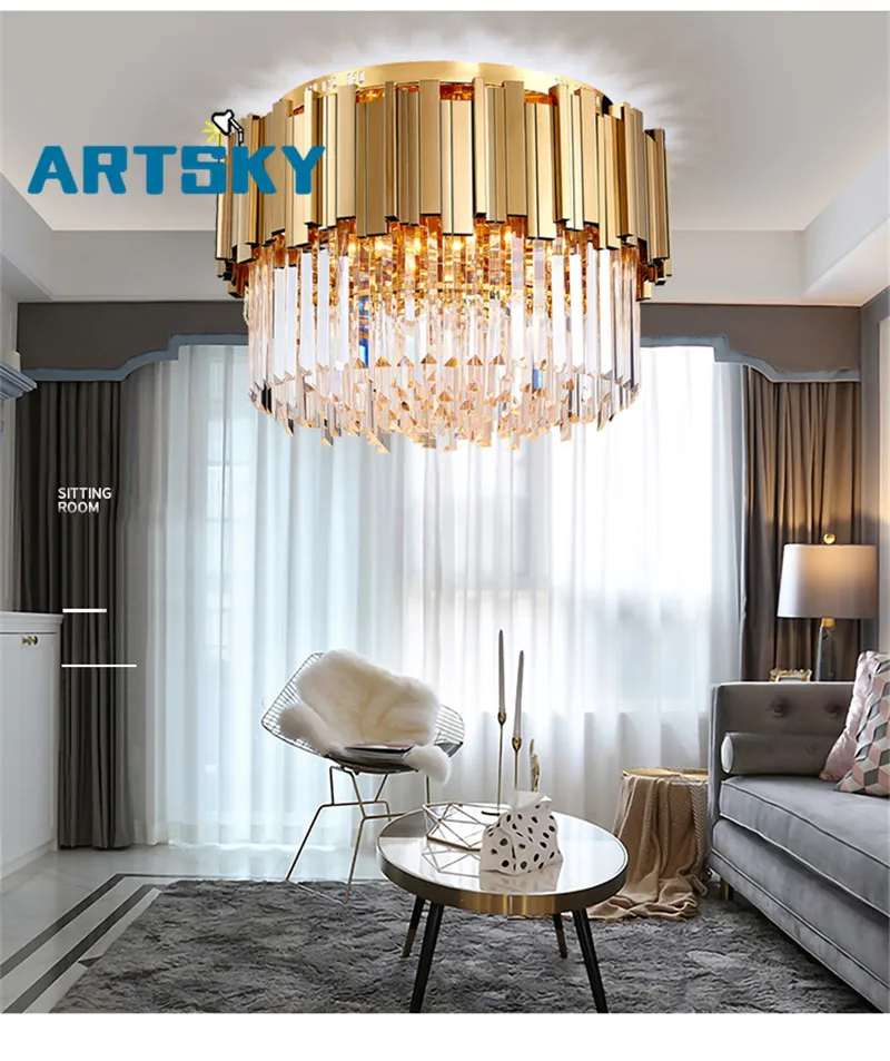 Luxury Modern Round LED Crystal Lamp Bedroom Hotel Living Room Furniture Lighting Fixtures