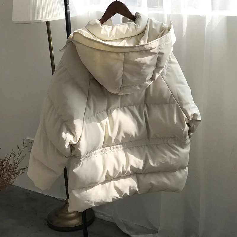 Lugentolo, Женская парка, зимнее пальто с капюшоном, утолщенная, теплая, Корейская, свободная, на молнии, одежда с длинным рукавом, повседневная, одноцветная парка