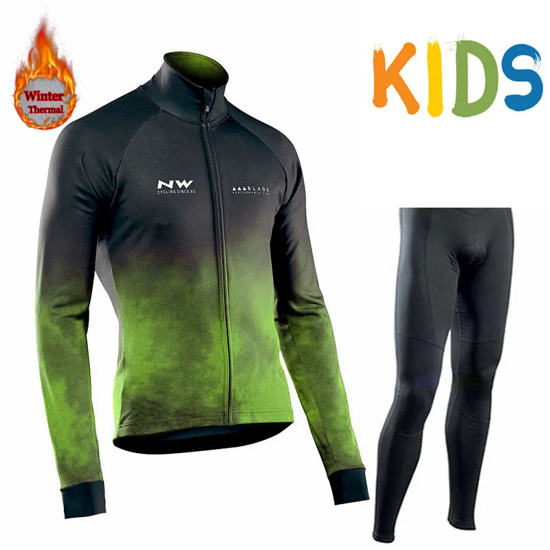 Northwave Children Winter Thermal Fleece Cycling Set Clothes Kids Sport Riding Bike MTB Clothing Long Pants Warm Set