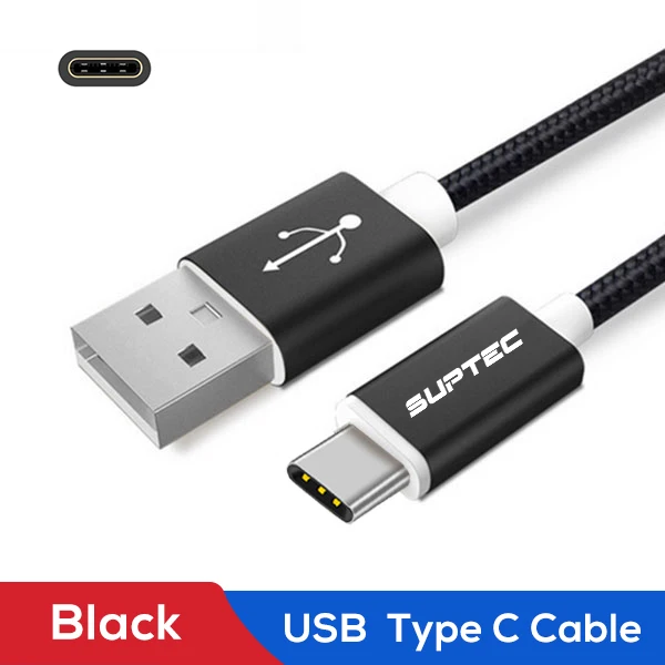 SUPTEC usb type-C кабель 3A провод для быстрого заряда USB-C кабель для передачи данных Quick Charge 3,0 шнур для samsung S9 S8 Xiaomi mi9 type-C устройств - Цвет: Pure Black