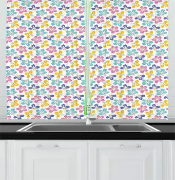 

Multicolor Floral Kitchen Curtains Computer Graphics Blooming Dreamy Spring Flowers Window Drapes