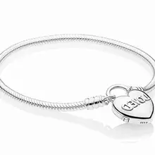 Подлинный Серебряный браслет с замком в виде сердца, 925 пробы, цепочка в виде змеи для женщин, роскошные ювелирные изделия