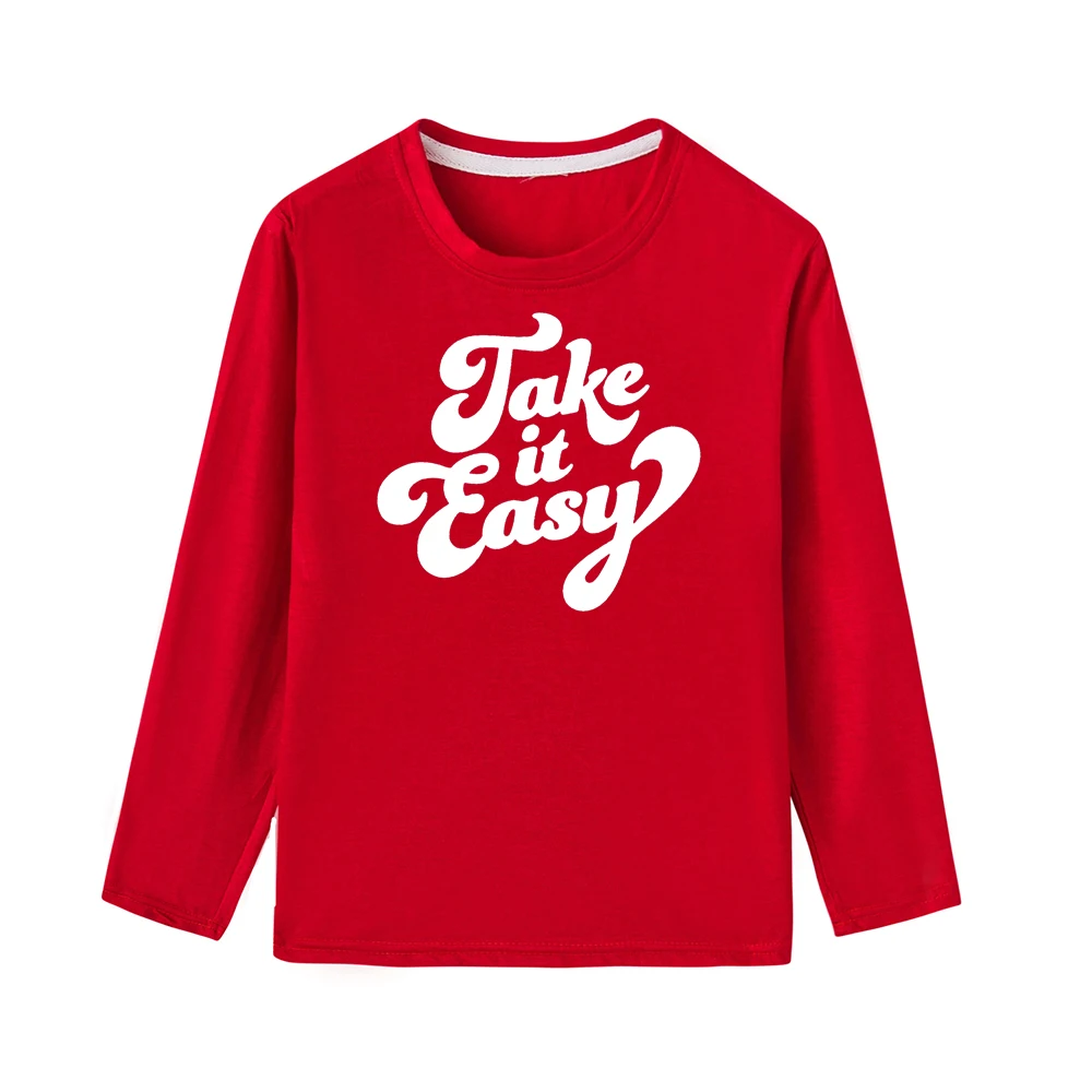 Take It Easy/Повседневная футболка с длинным рукавом для мальчиков и девочек; забавные детские футболки; сезон осень-весна; Модные топы для малышей - Цвет: 51Q2-KLTRD-