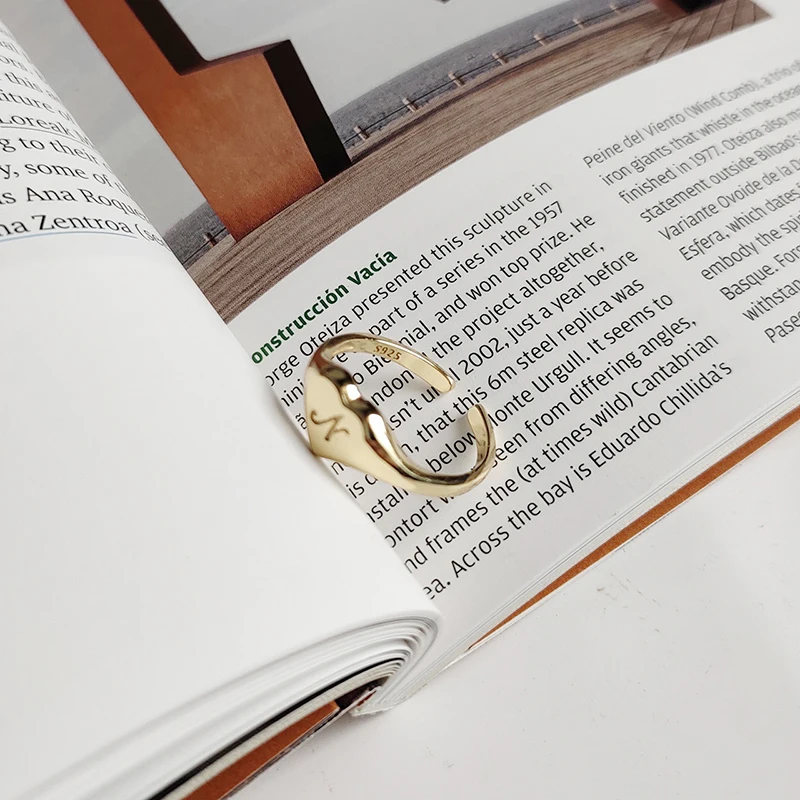  Peri'sBox 925 Sterling Silver Carving Initial Ring Gold Geometric Glossy Rings for Women Love Heart