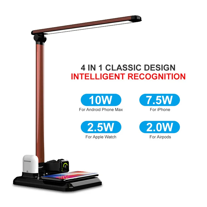  4 In1 Wireless Charger Led Desk Lamp Luminaria Multifunction Led Table Lamp 5W Touch Table Lamp for