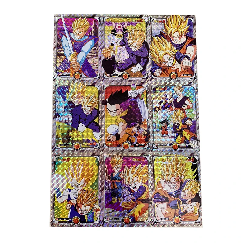 

9PCS Dragon Ball Z Flash Cards Majin Buu Super Saiyan One Goku Vegeta Anime Refraction Technology Game Collection Cards