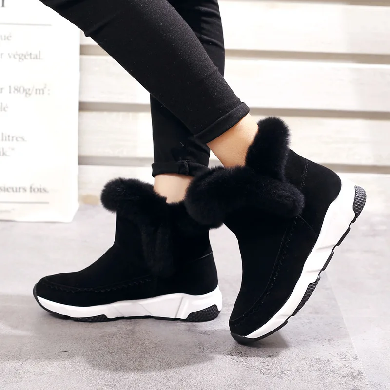 Boots Women Winter Flock British Style Ankle Snow Boot Faux Fur Casual Warm Plush Shoes Womens Rubber Slip-On Wedges Fashion