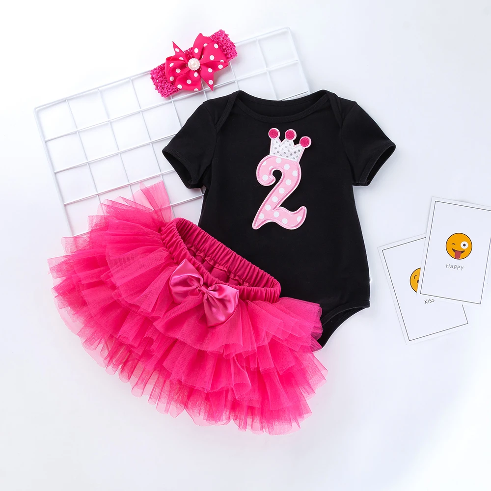 3Pcs Tutu Kids Newborn Romper Clothing Sets headband short-sleeved romper six-layer gauze dress bodysuit 0-2T Tutu Baby Clothes