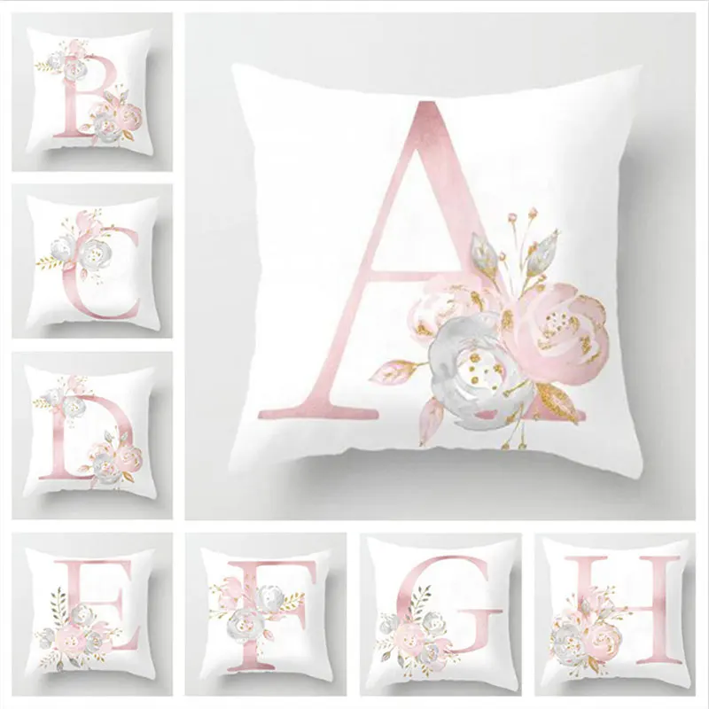 

45x45cm Kids Room Decoration Letter Pillow English Alphabet Polyester Cushion Cover for Sofa Home Decoration Flower Pillowcase