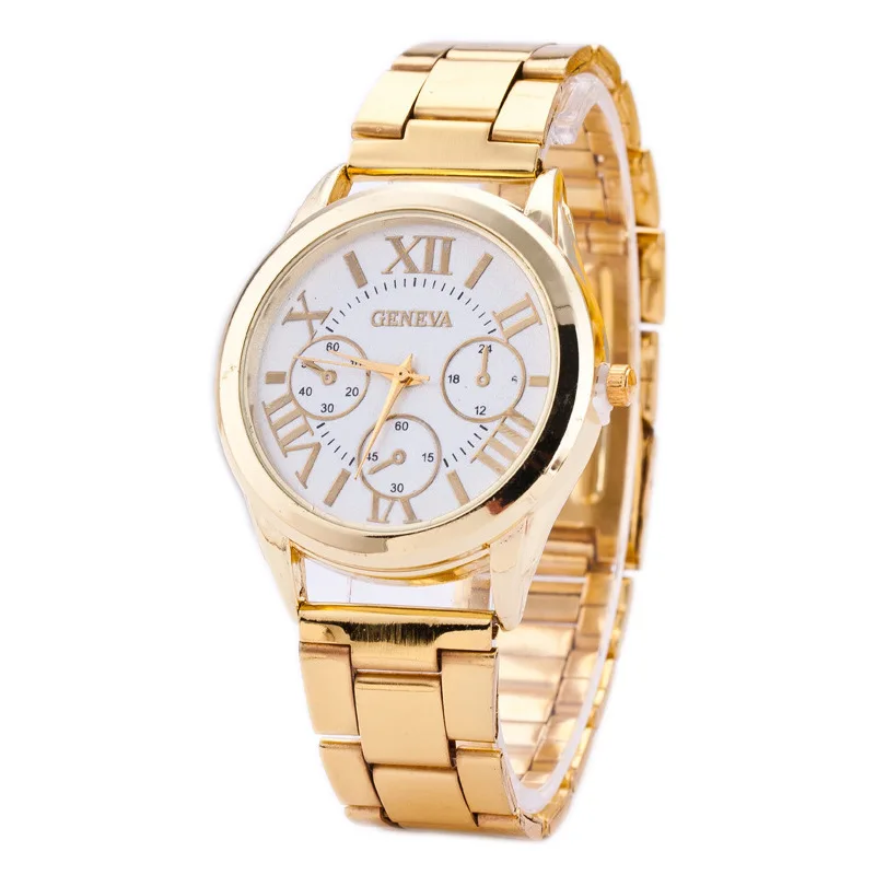 

Foreign Trade Hot Selling Geneva Fake Three-Eyed Alloy Steel Table with Roman Numerals for Both Men And Women Quartz Watch