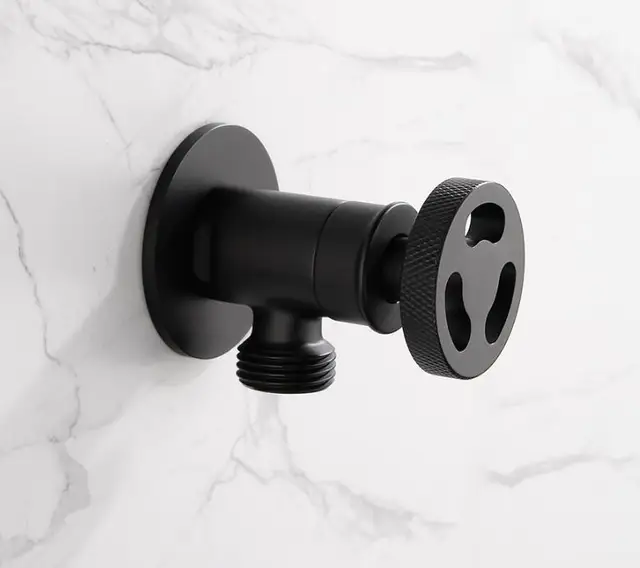 สไตล์อุตสาหกรรมก๊อกน้ําเปลี่ยนส่วน Mattle สีดําทองเหลืองวาล์วหยุดมุมบรรจุห้องน้ําสามเหลี่ยมวาล์วน้ํา 8152B 1