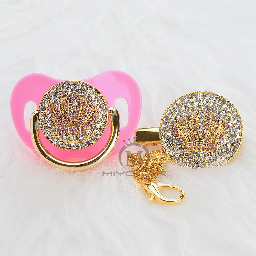 

BLING all BLING pink crown pacifier and pacifier clip colorful unique design for baby SGS certificate safe and unique APCB-11