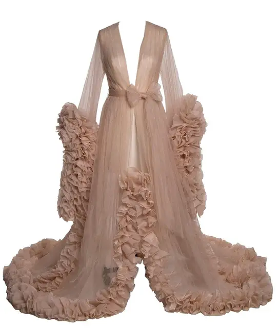 Maternity Robes Women Long Tulle Bathrobe Dresses Photo Shoot Birthday Sexy Bridal Fluffy Party Sleepwear Custom Made Gown 2021 08