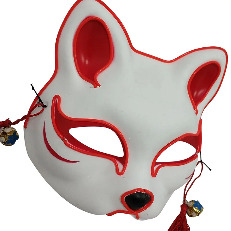 Светодиодный ПВХ-маска для кошки, лисы, лица, кисточки, колокольчики, косплей, Танцевальная Маска, озорство, мяч на Хэллоуин, принадлежности для маскарада