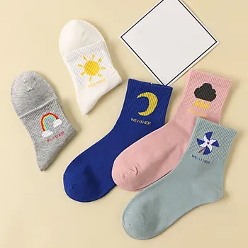 

new fashion Socks Women Korean style Print long socks meia fun Cute sun moon windmill rainbow cotton socks Funny cartoon socks