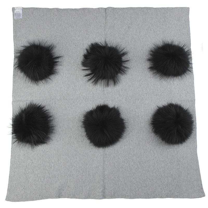 light gray black Geebro/теплое кашемировое Пеленальное Одеяло для новорожденных и детей постарше; одеяло для сна для путешествий с 6 натуральным мехом енота; постельные пеленки с помпоном - Цвет: light gray black
