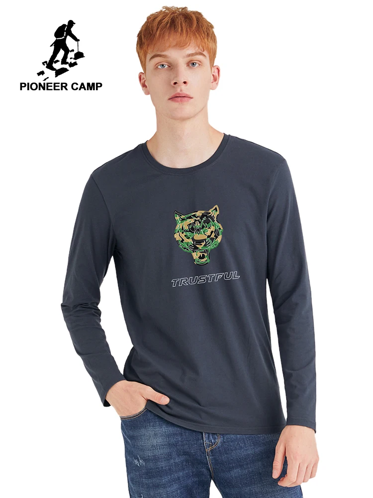 Pioneer Camp Тигр шаблон Мужская футболка с длинным рукавом хлопок Повседневная мода животный принт уличная мужская верхняя одежда ACT907291