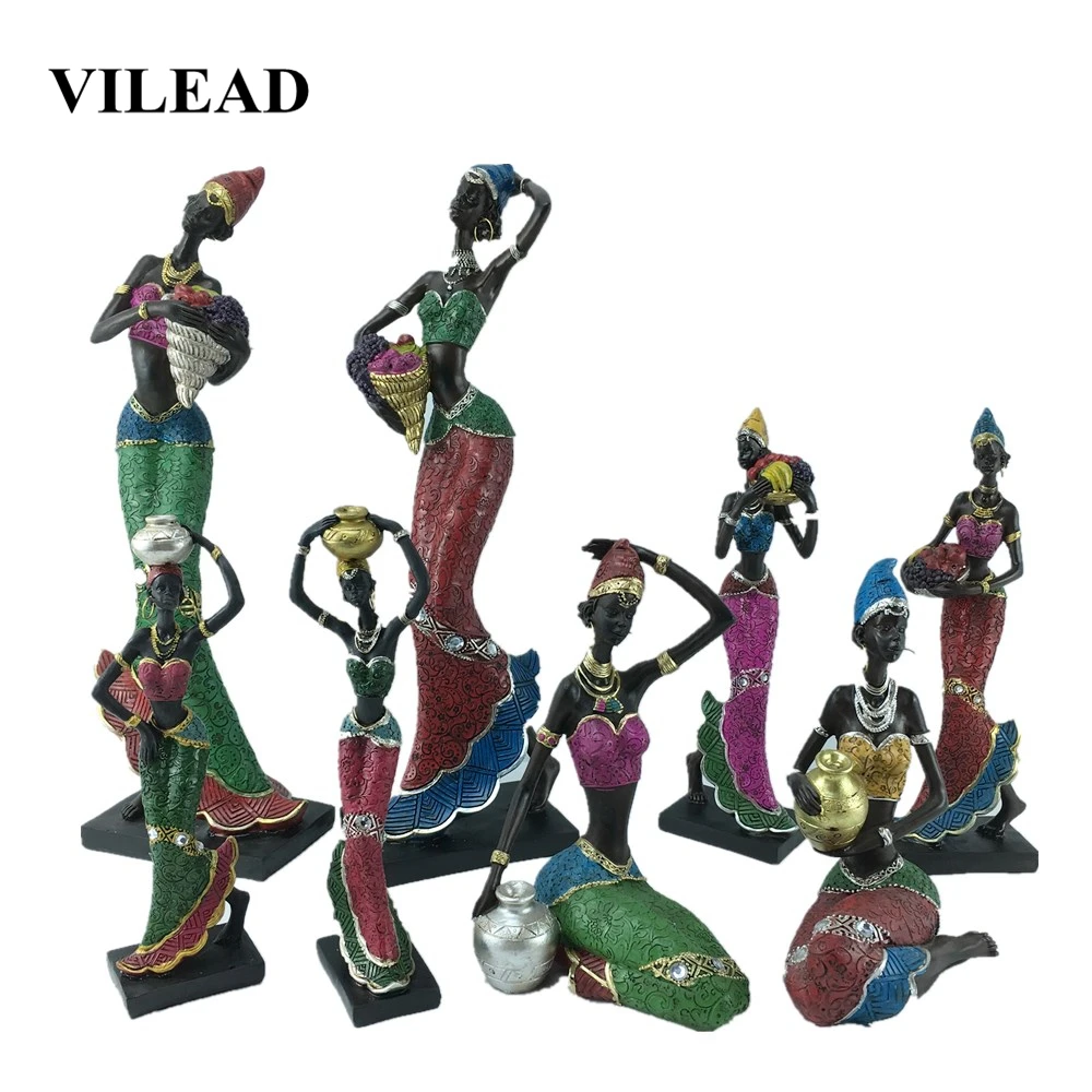 VILEAD 19cm 22cm Resin Ethnic Style African Beauty Figurines Creative Vintage Interior Decoration Crafts Ornaments For Home Gift