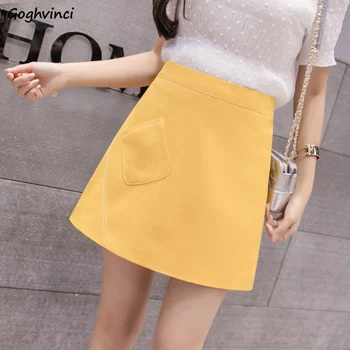 

Skirts Women High Waist Chiffon Skirt New Pockets Korean Style Students A-line All-match Womens Simple Elegant Ins Solid Ladies