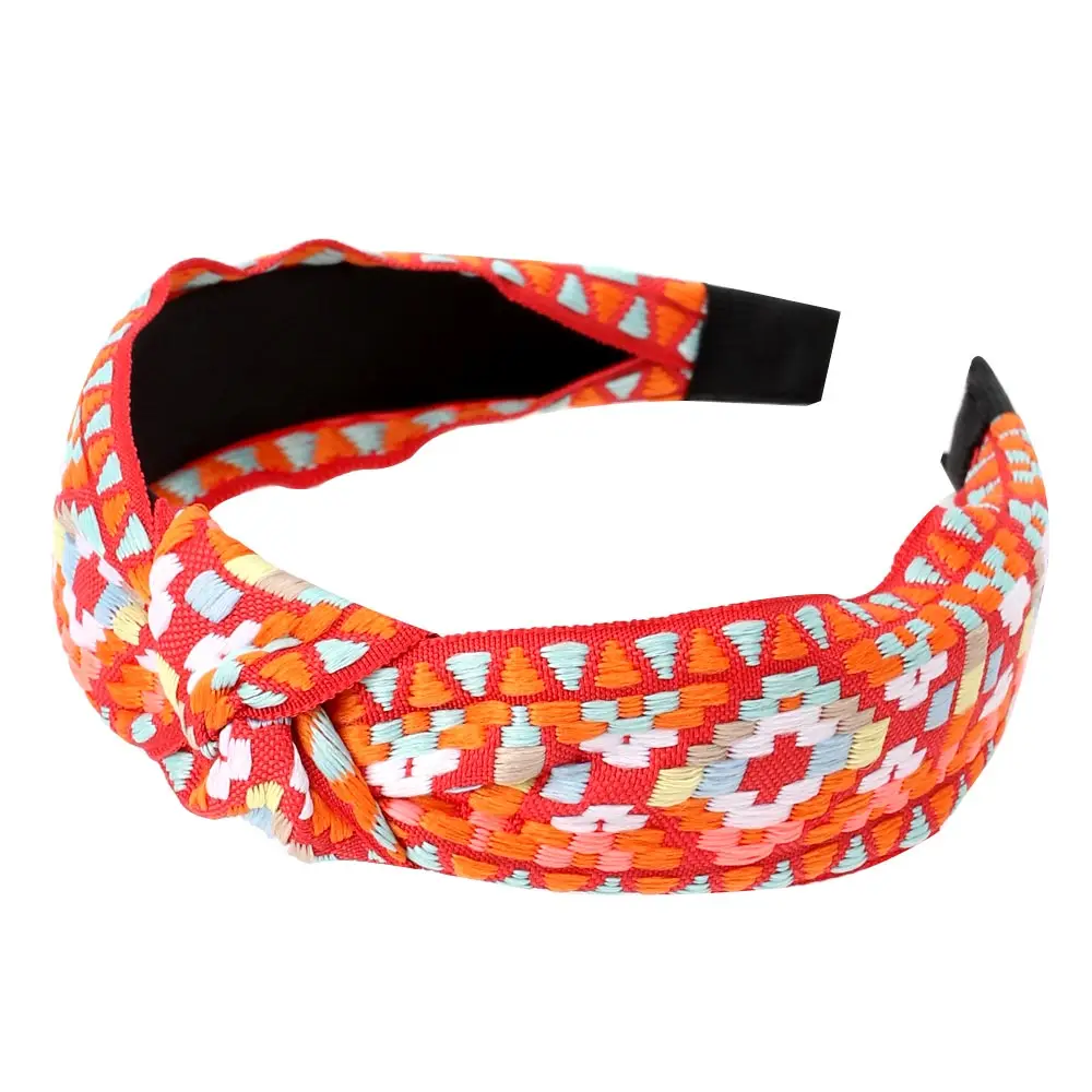 

Levao Colorful Printing Hairband Knotted Cloth Headband Retro Wide Head Hoop Bohemian Stripe Women Hair Bezel Hair Accessories