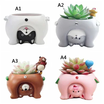 

Cartoon Resin Animal Plant Flowerpot Garden Plants Vase Home Decor Desk Ornament Dog/Bear/Pig Succulent Plant Planter Gardening