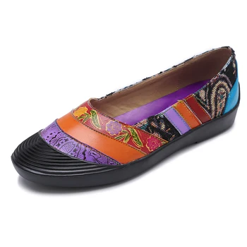 

Iliyah Bohemian Ethnic Genuine Leather Flats Color Match Print Flowers Stitching Casual Slip On Sandals Flat Shoes Women Flats