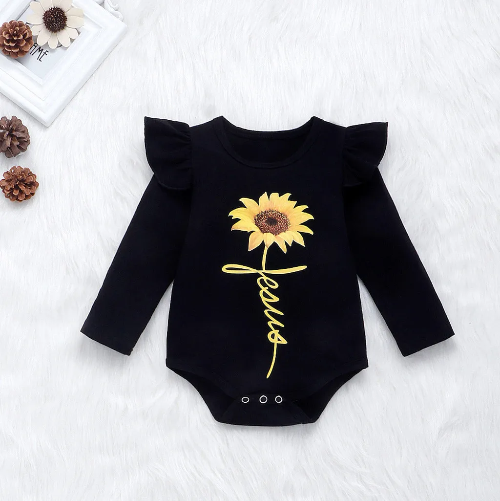 Одежда для маленьких девочек; одежда для новорожденных; ropa niuna oдeжда для новорожденных; комбинезон с длинными рукавами и принтом подсолнуха; комплект со штанами;#4