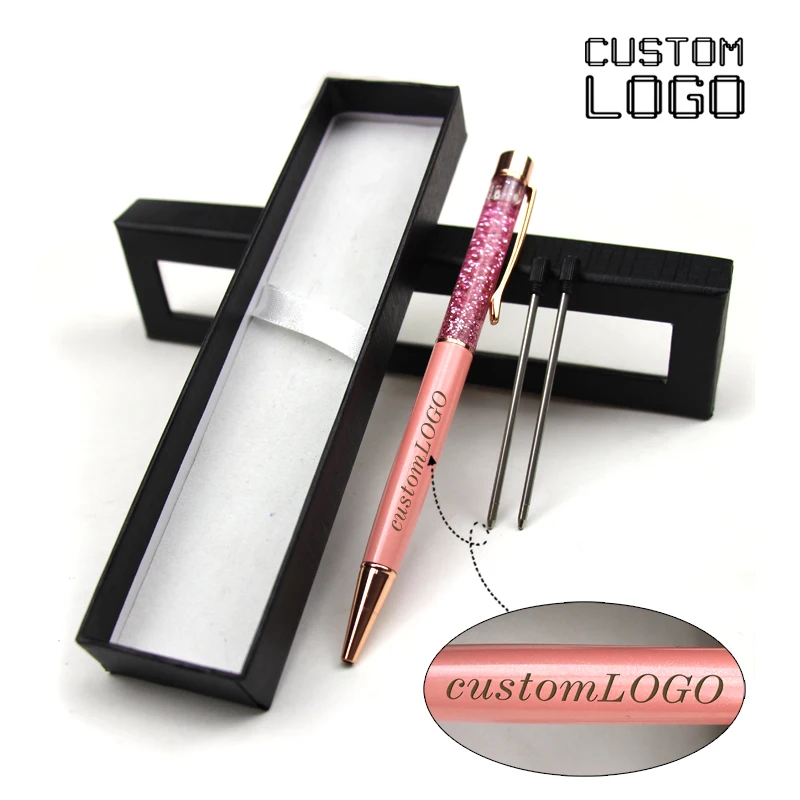 

1Set Custom Logo Gift Pens Gold Foil Ballpoint Pen Metal Business Pens Creative Engravable Student Stationery With Pen Box
