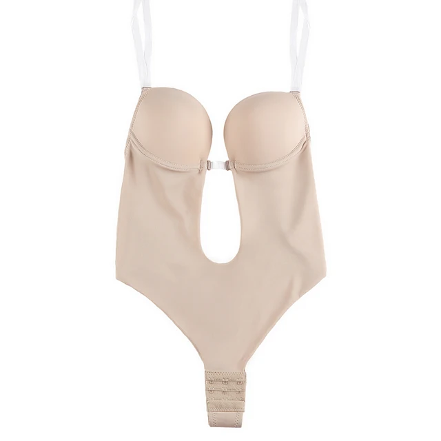 Peachy Shapewear Backless Bodysuit U Plunge Neckline, Thong Back, & Clear  Straps, Beige, Medium : : Clothing, Shoes & Accessories