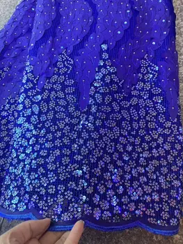 

Latest African lace fabric 2019 High Quality Sequins Lace royal Blue Nigerian Lace Fabrics For Wedding dress 5 yards Nes