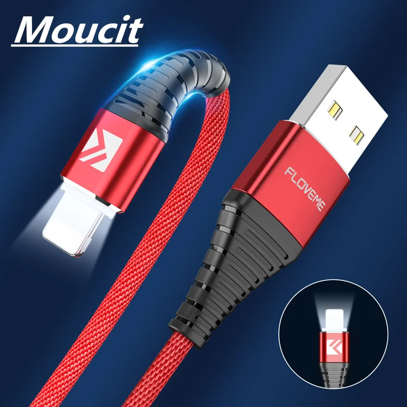 Moucit LED Micro USB Cable Charger For iPhone X XS MAX XR 8 7 5s se ipad Fast Charging Data Cord Adapter iphone cable | Мобильные