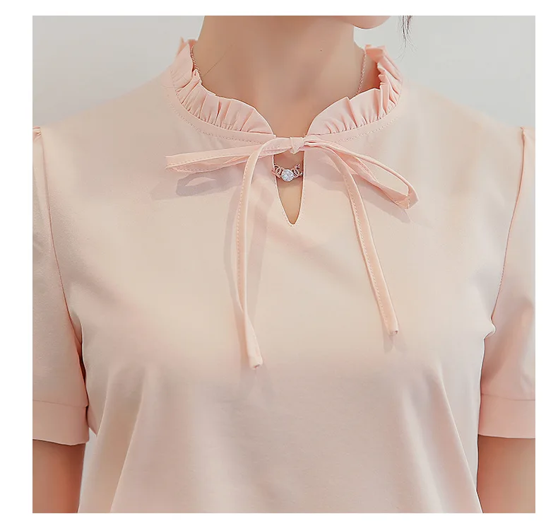 Блузка Женская Офисная шифоновая белая рубашка с коротким рукавом Элегантные Топы повседневные комбинезоны размера плюс женская одежда