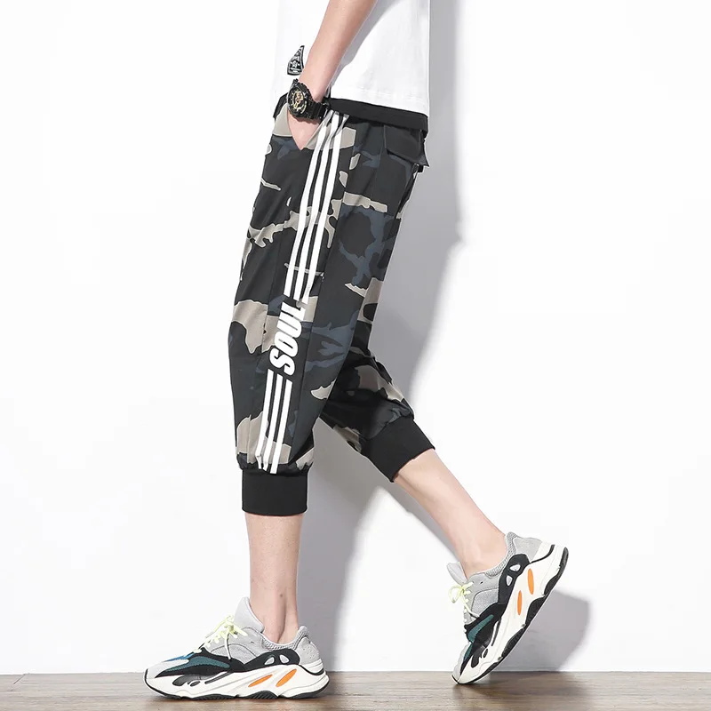 

2019 Summer New Style Japanese-style White Wall Large Size Elasticity Printed Screw Type Capri Pants M-5x Hk18