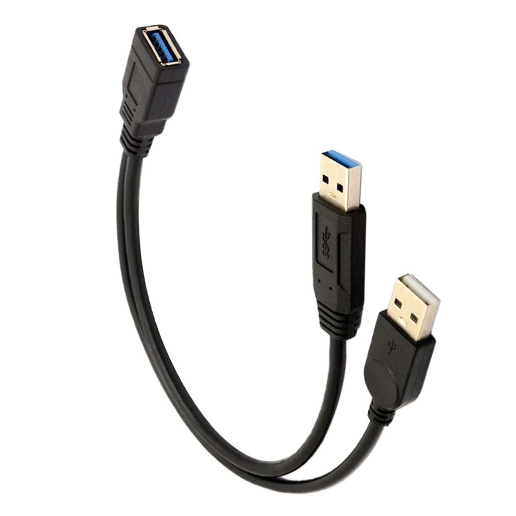 30cm USB 2.0 a Power Enhancer Y 1 Female to 2 Male Data Charge Cable Extension Cord(1pc) 4