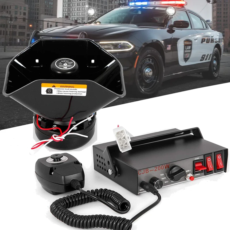 

2020 New Car Horns 200W PA Whole Black Metal Loud Speaker,12V Megaphone With Wires Electronic Speaker For Emergency Truck