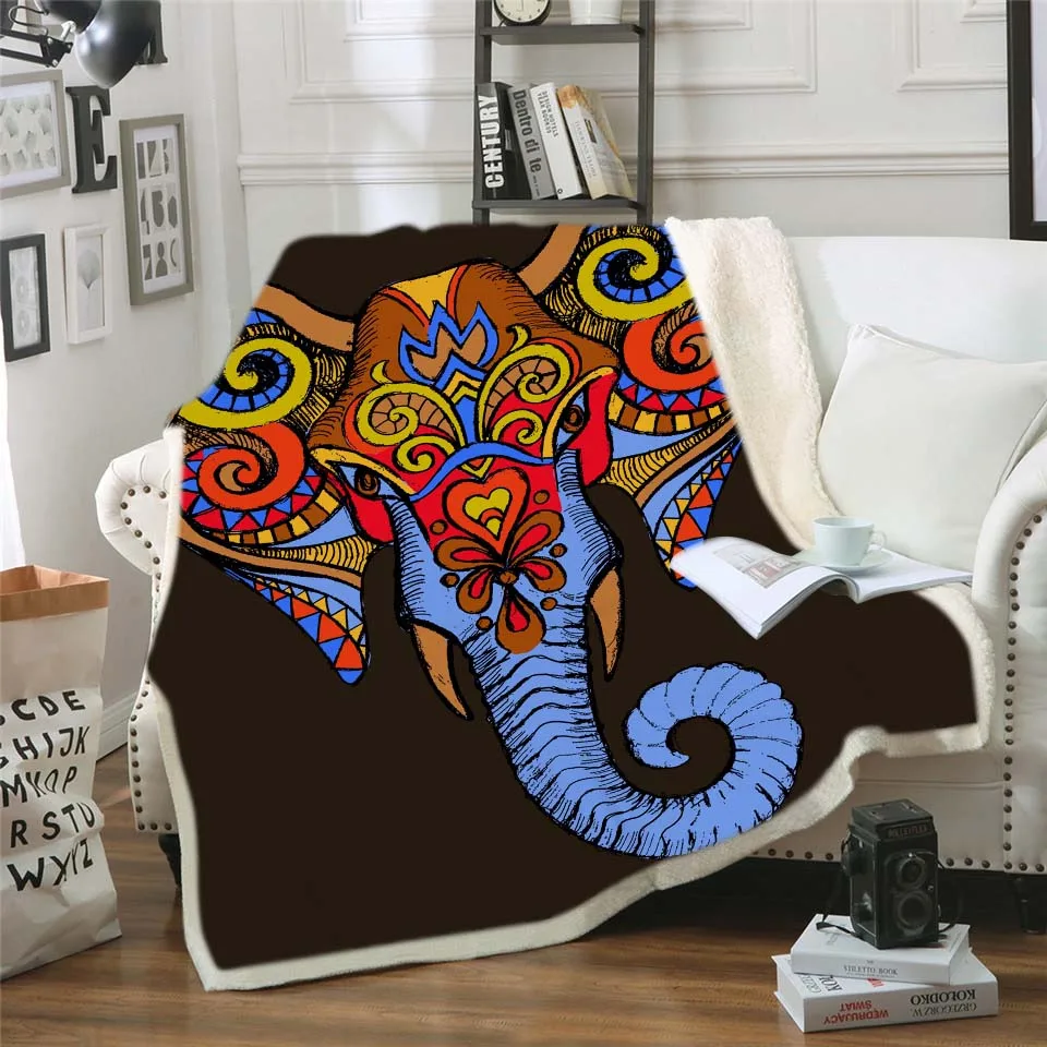 Зимнее Индийский Слон с 3D принтом одеяло толщины плюшевого края теплое утяжеленное Одеяло-покрывало для путешествий покрывало на диван