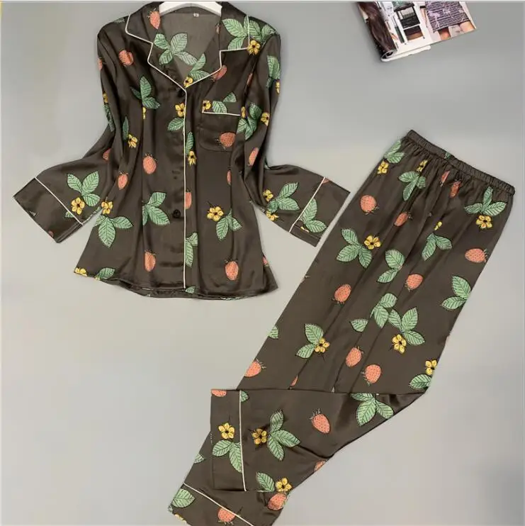Сатиновая Пижама Для женщин пижамные комплекты с брюками Цветочный принт с длинным рукавом шелковая ночная рубашка пижама Mujer женские Nightsuit - Цвет: meiye