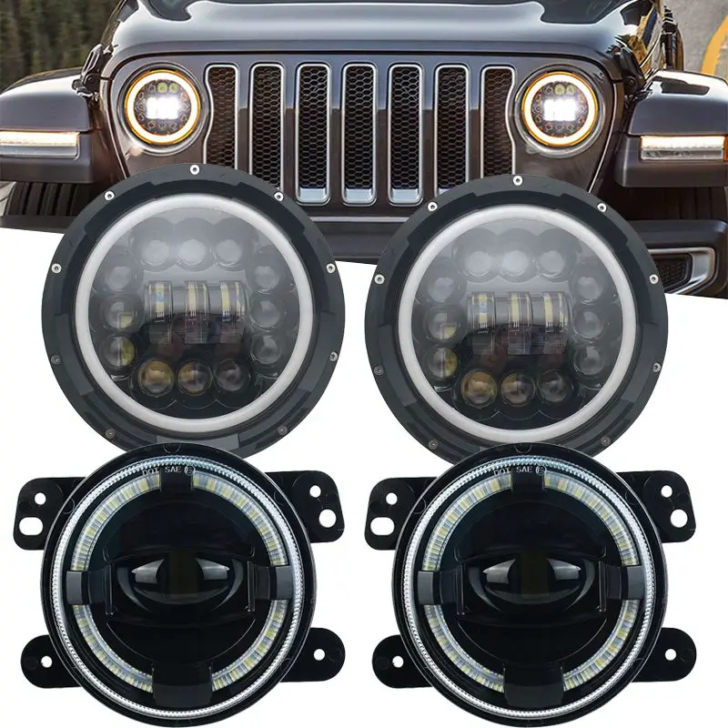 

For Jeep JK Accessories 7 Inch LED Halo Headlights + 4 Inch LED Fog Light DRL Combo Kit For Jeep Wrangler JK 2007-2017