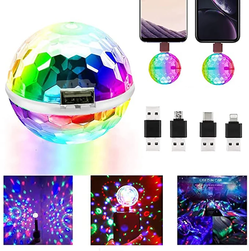 Usb Dc 5V Double Head Disco Ball Stage Light Music Control Android Apple Phone Colorful Dj Light Christmas Party Light Regalo Per Bambini
