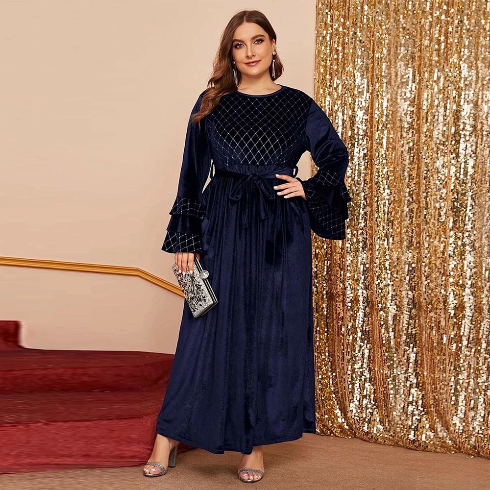 Абайя арабское хиджаб мусульманское бархатное Макси платье Caftan кафтан