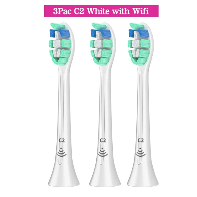 Apply to Philips Sonicare Toothbrush HX6250 HX6530 HX6730 HX6930 Electric Toothbrush Replacement Heads Bluetooth BrushHeads 3Pcs-C2-WH-With Wifi