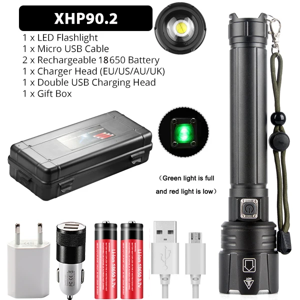 Package I Ультра Мощная XHP90.2 светодиодный вспышка светильник 18650 USB Перезаряжаемые XHP70 Тактический светильник 18650 зум лагерь фонарь XHP50 подарок - Испускаемый цвет: Package I