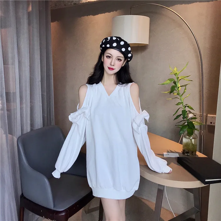 Blusas mujer de moda толстовки с длинными рукавами и пуловер Топ с открытыми плечами простая женская одежда Повседневный стиль осенние женские