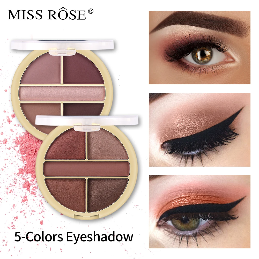 

MISS ROSE 5 Colors Western style Eye Shadow Palette Waterproof Shimmer Matte Pearlescent Mini Portable Cosmetic Eyes Makeup