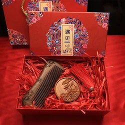 Gift Box Sandalwood Comb Bouquet Mirror Set Girl Mother Gift Anti-static Anti-entanglement Hair Styling Tool Barber Hair Comb Gi