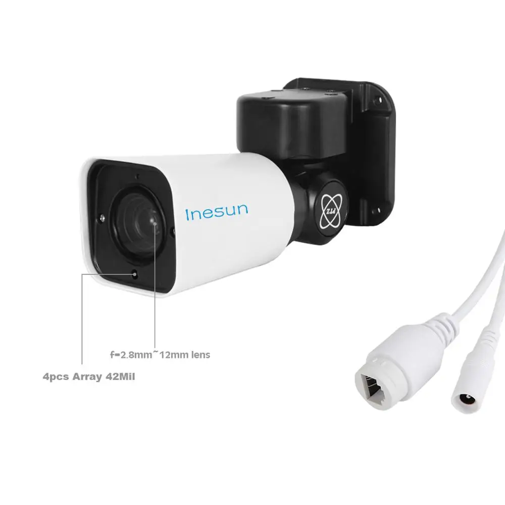 Inesun Outdoor PoE PTZ IP Security Camera 5MP Super HD 2592x1944 4X Optical Zoom PTZ Camera 120ft IR Night Vison IP66 Waterproof